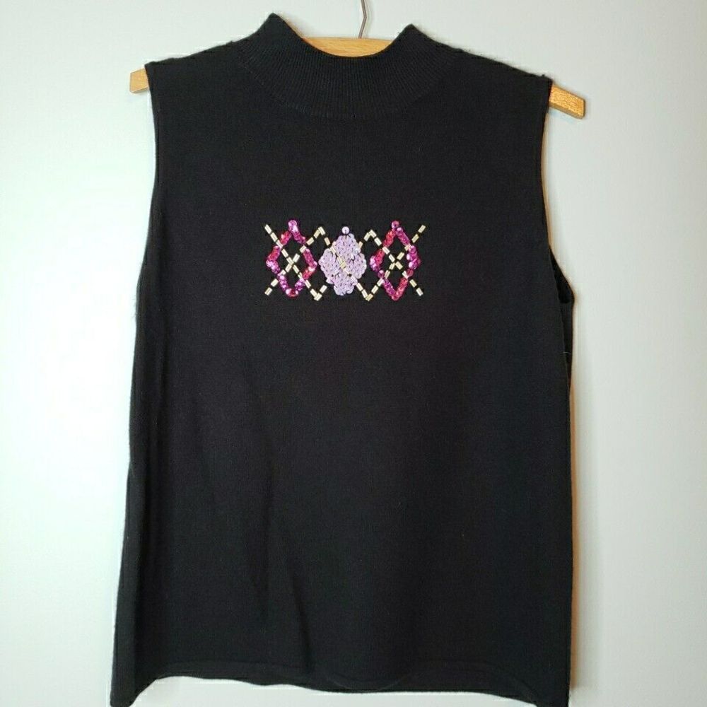 Designers Originals Womens Sweater Vest VTG 90s Sequins XOXO Pullover Sz Medium